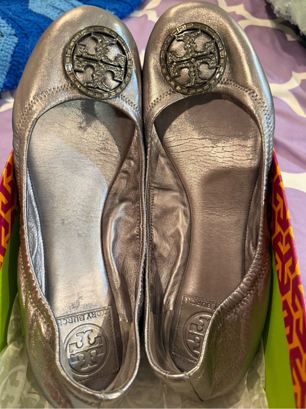 Tory Burch Metallic Rose Gold Reva Ballet Flats size 9.5
